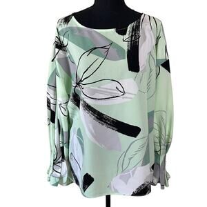 Worthington floral career wear blouse with pleated tulip sleeves XXL